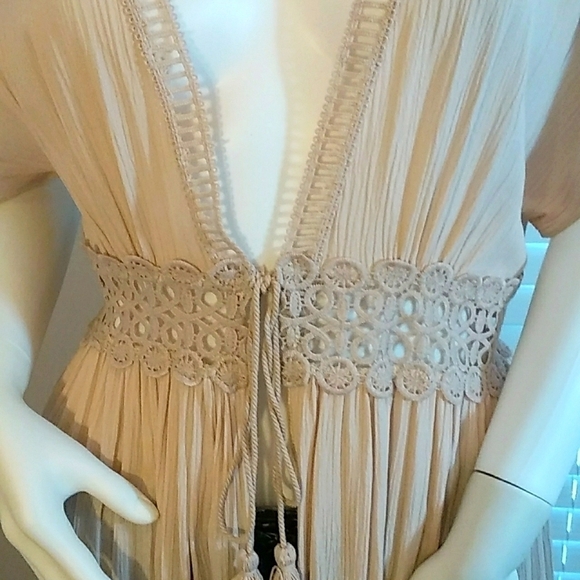 Lavender Field Womens Tan Maxi Dress Embroidery Tie & Tassel at Waistline Size M - Picture 5 of 10
